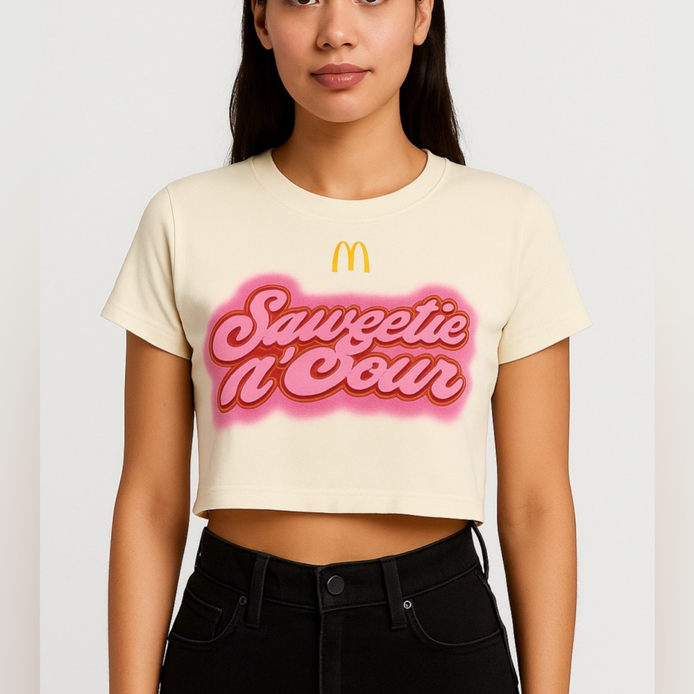ICY x McDonald's "Saweetie n' Sour" women's cropped T-shirt top size large cream
